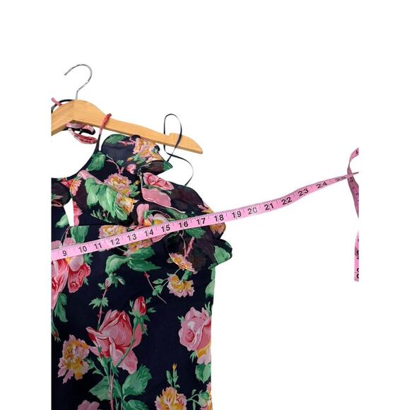 Lauren Ralph Lauren Navy Blue Floral 100% Silk Ruffle Halter Maxi Dress Women 10 - Picture 7 of 7